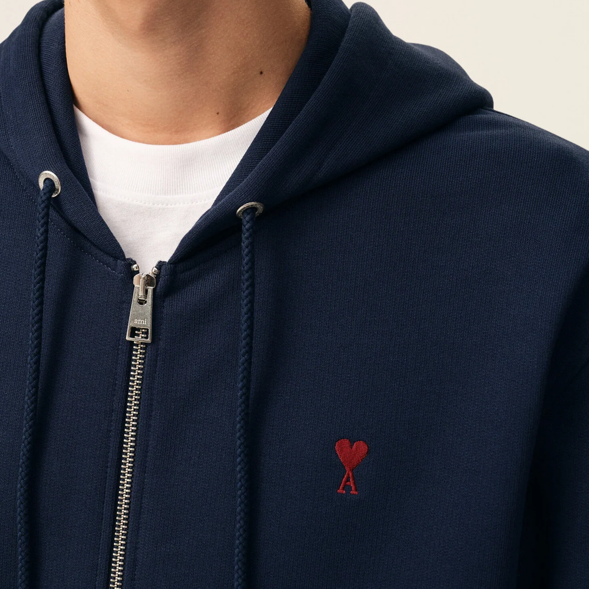 Ami Paris Zipper Hoodie Navy Blue in S