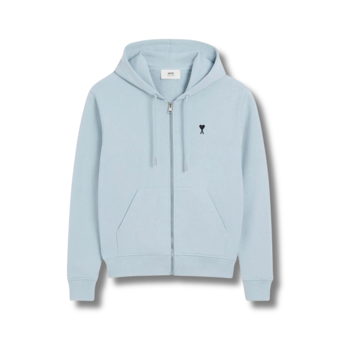 Ami Paris Zipper Hoodie Ciel Blue