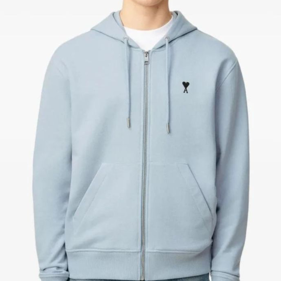 Ami Paris Zipper Hoodie Ciel Blue