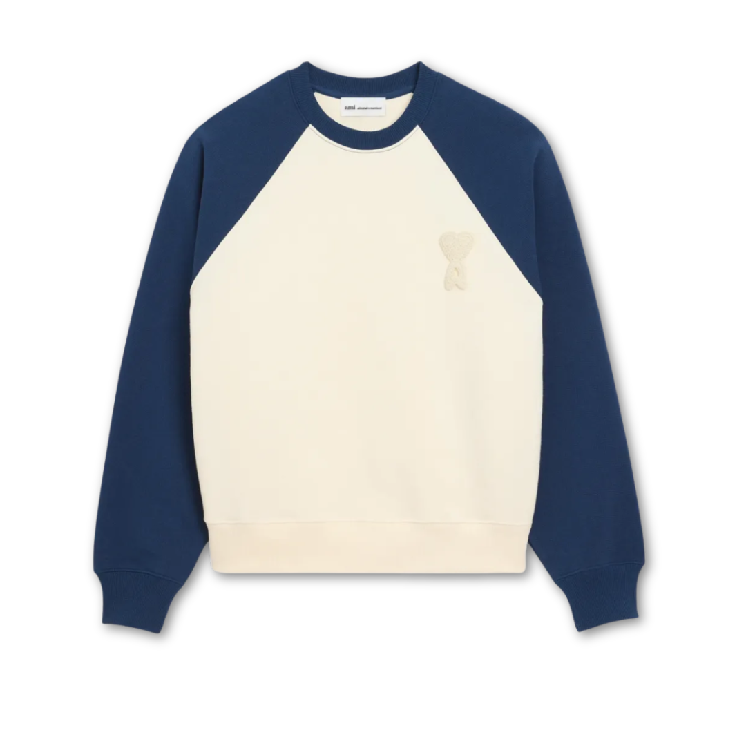 Ami Paris Big Heart Sweater Crochet Cream/Blue
