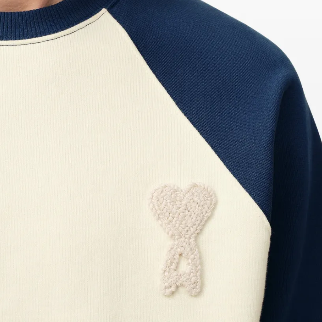 Ami Paris Big Heart Sweater Crochet Cream/Blue