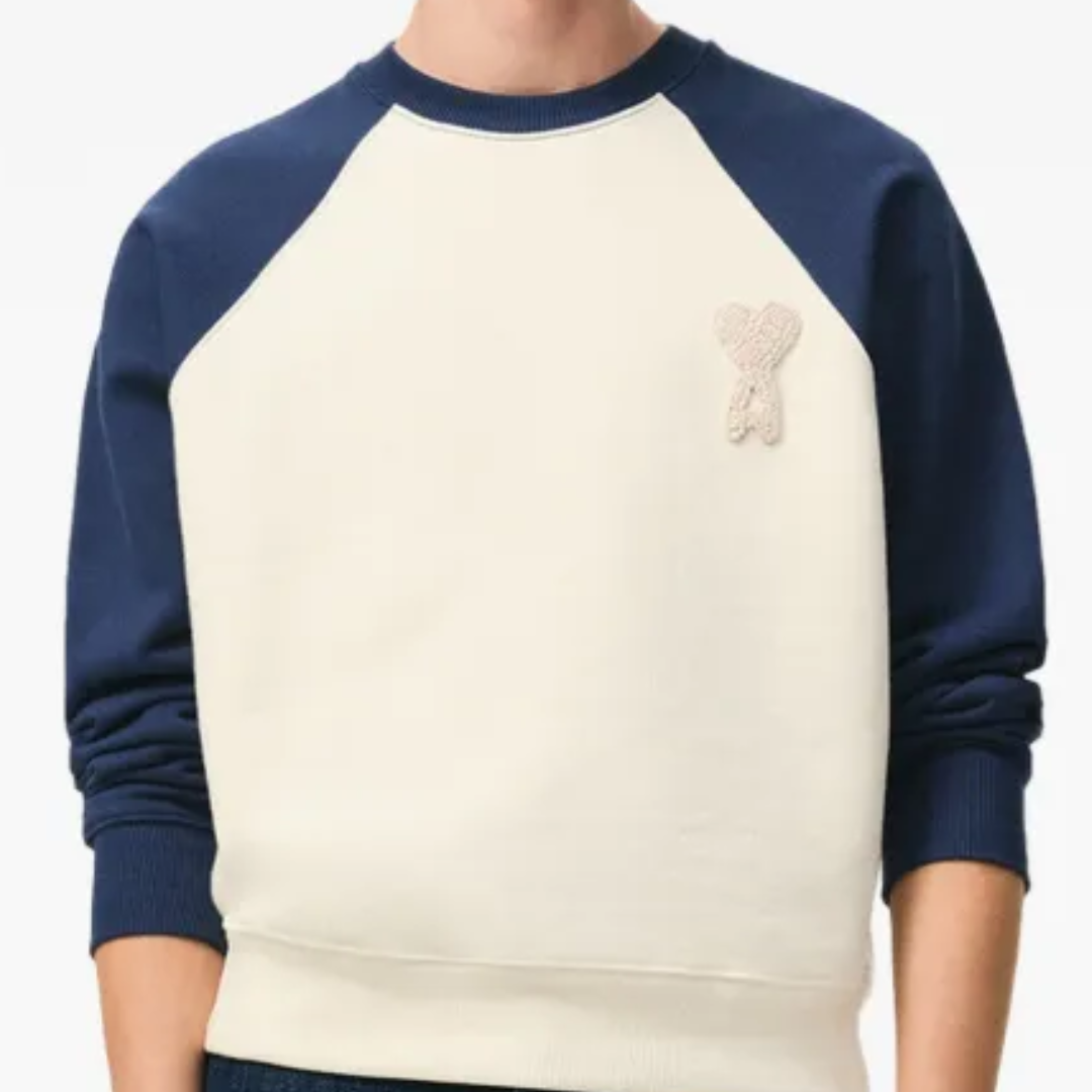Ami Paris Big Heart Sweater Crochet Cream/Blue