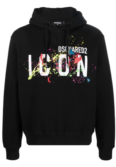 Dsquared2 Icon Hoodie Black Paint Print in S