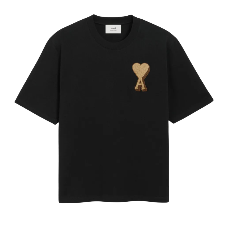 Ami Paris Black Big Brown Heart T-Shirt