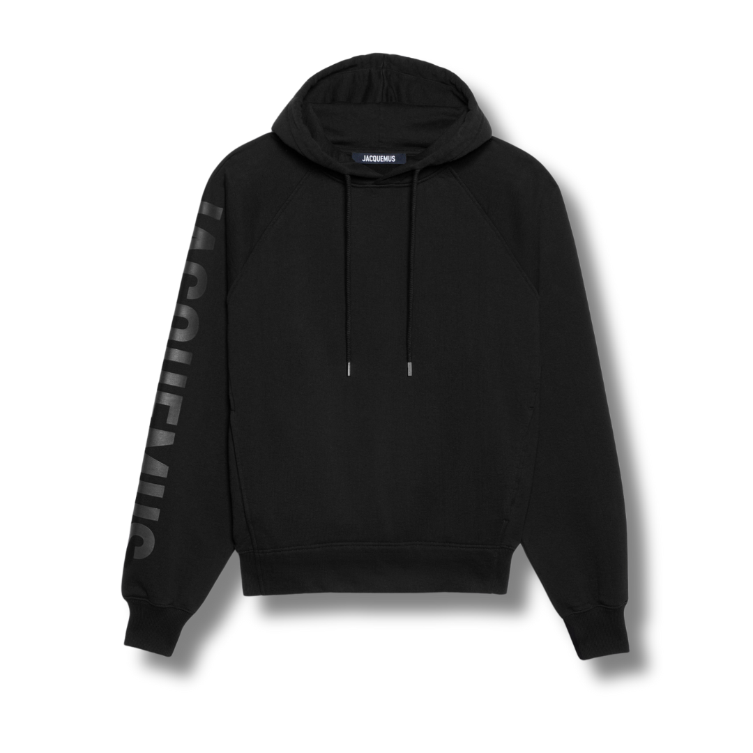 Jacquemus Sleeve Typo Hoodie Black in S