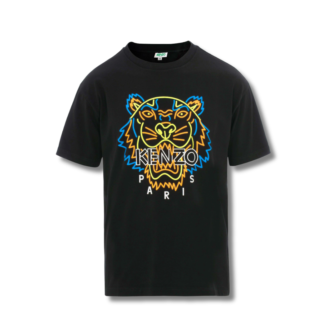 Kenzo Black T-Shirt Neon Logo in S