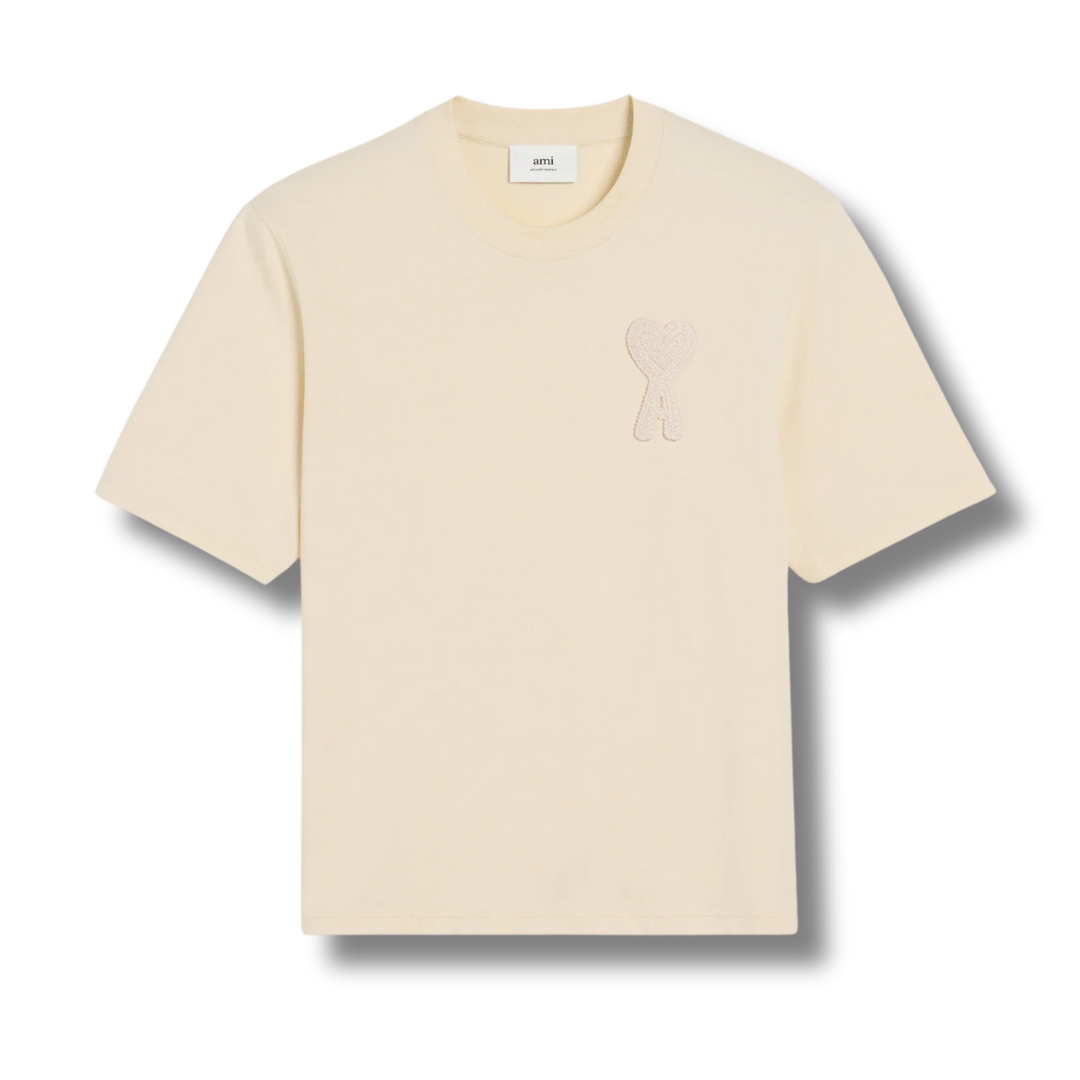 Ami Paris Big Beige Heart Knitted Logo T-Shirt Beige in XS