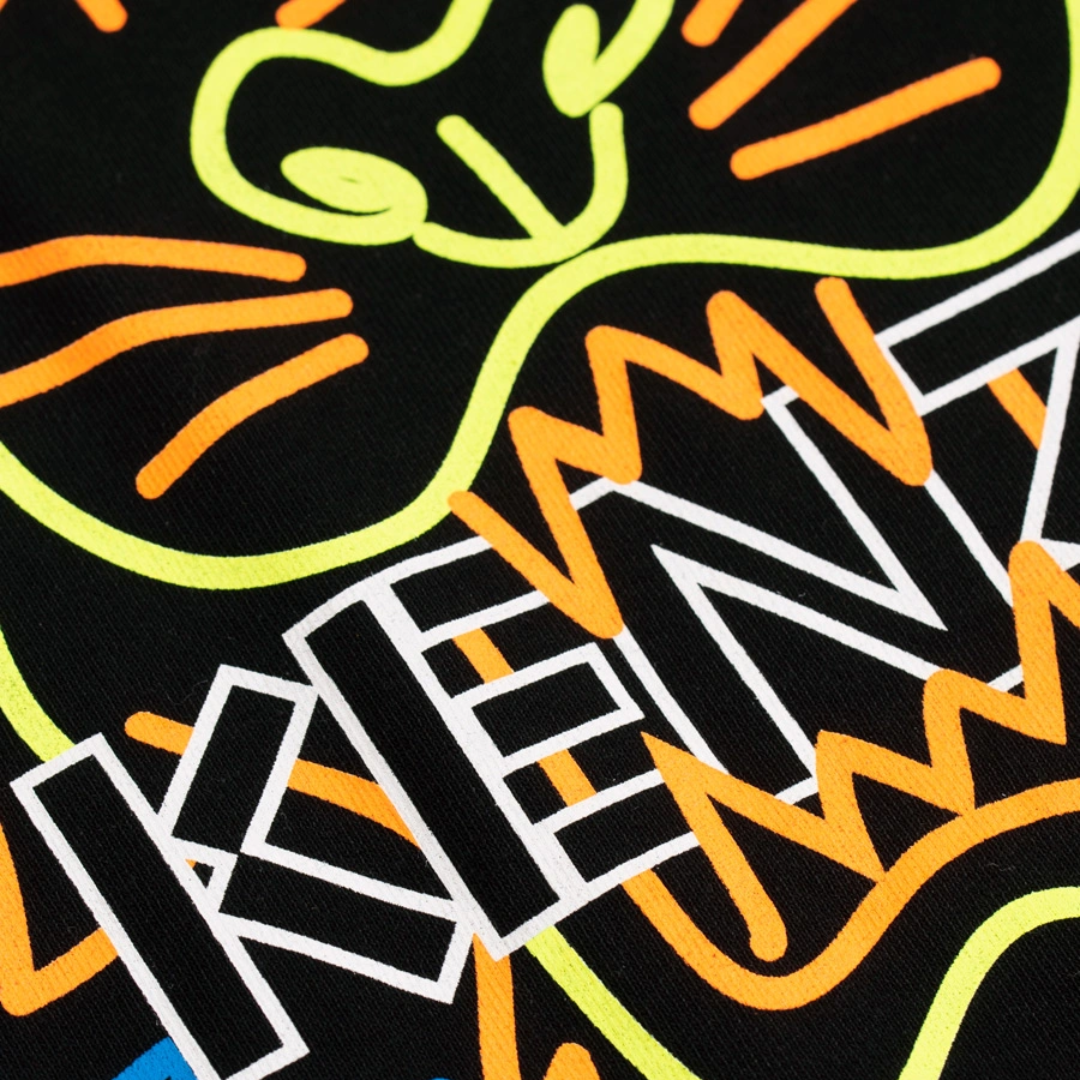 Kenzo Black T-Shirt Neon Logo in S
