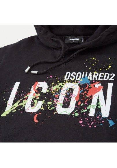 Dsquared2 Icon Hoodie Black Paint Print in S