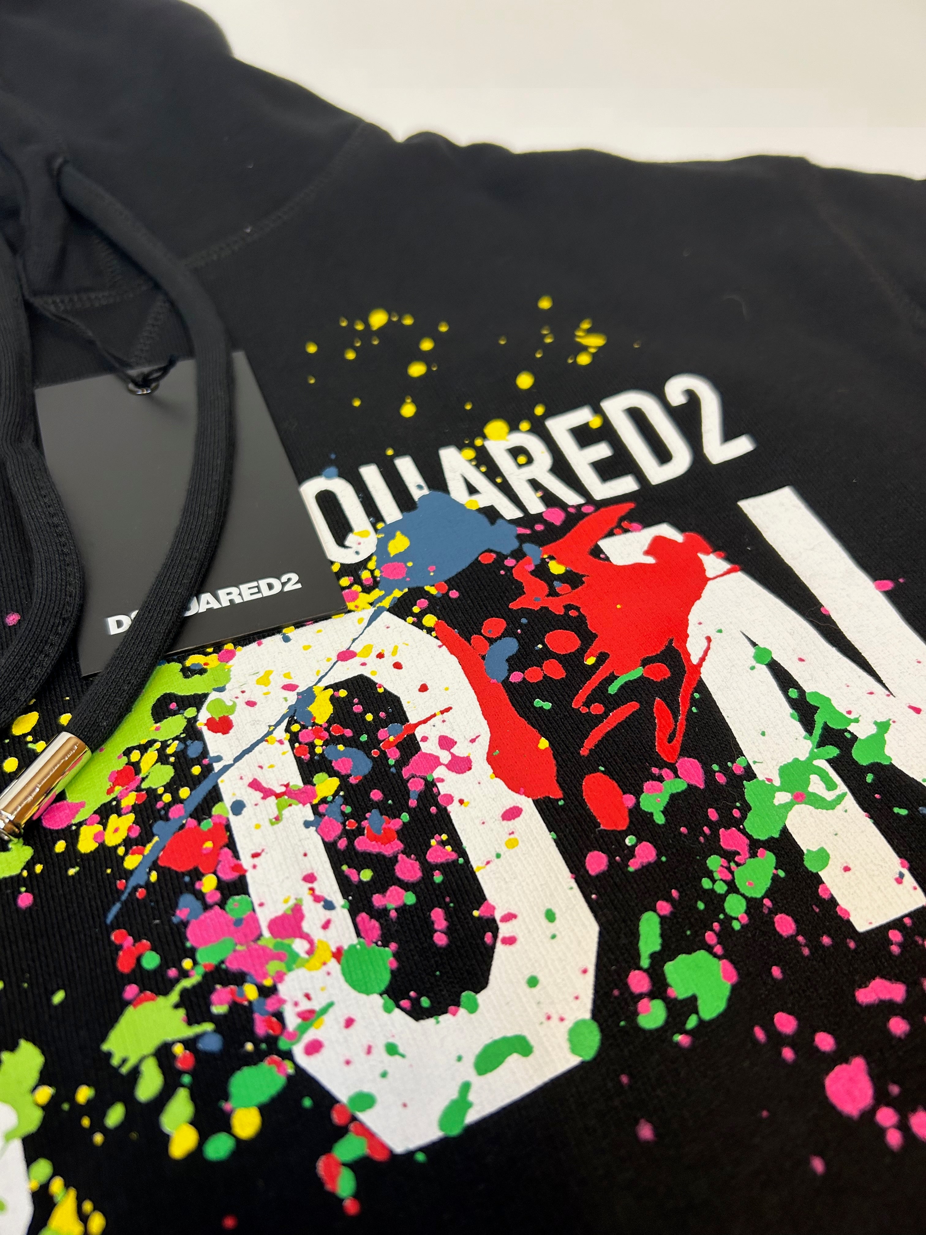Dsquared2 Icon Hoodie Black Paint Print in S