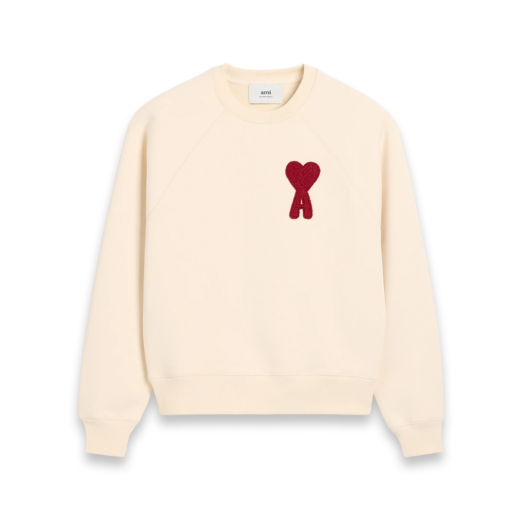 Ami Paris Big Red Heart Knitted Logo Sweater Beige - Newbear