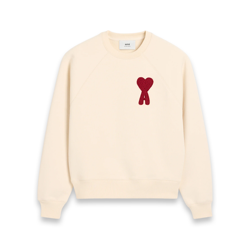 Ami Paris Big Red Heart Knitted Logo Sweater Beige - Newbear