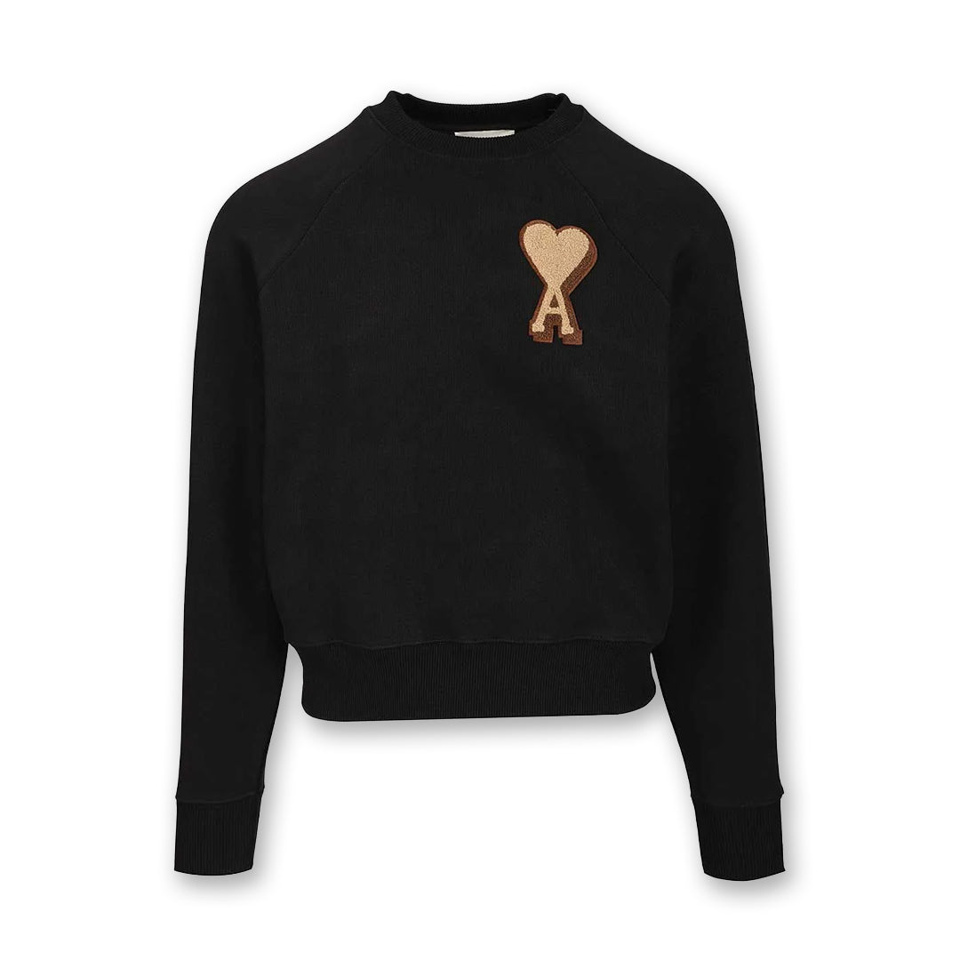 Ami Paris Big Brown Heart Knitted Logo Sweater Black - Newbear