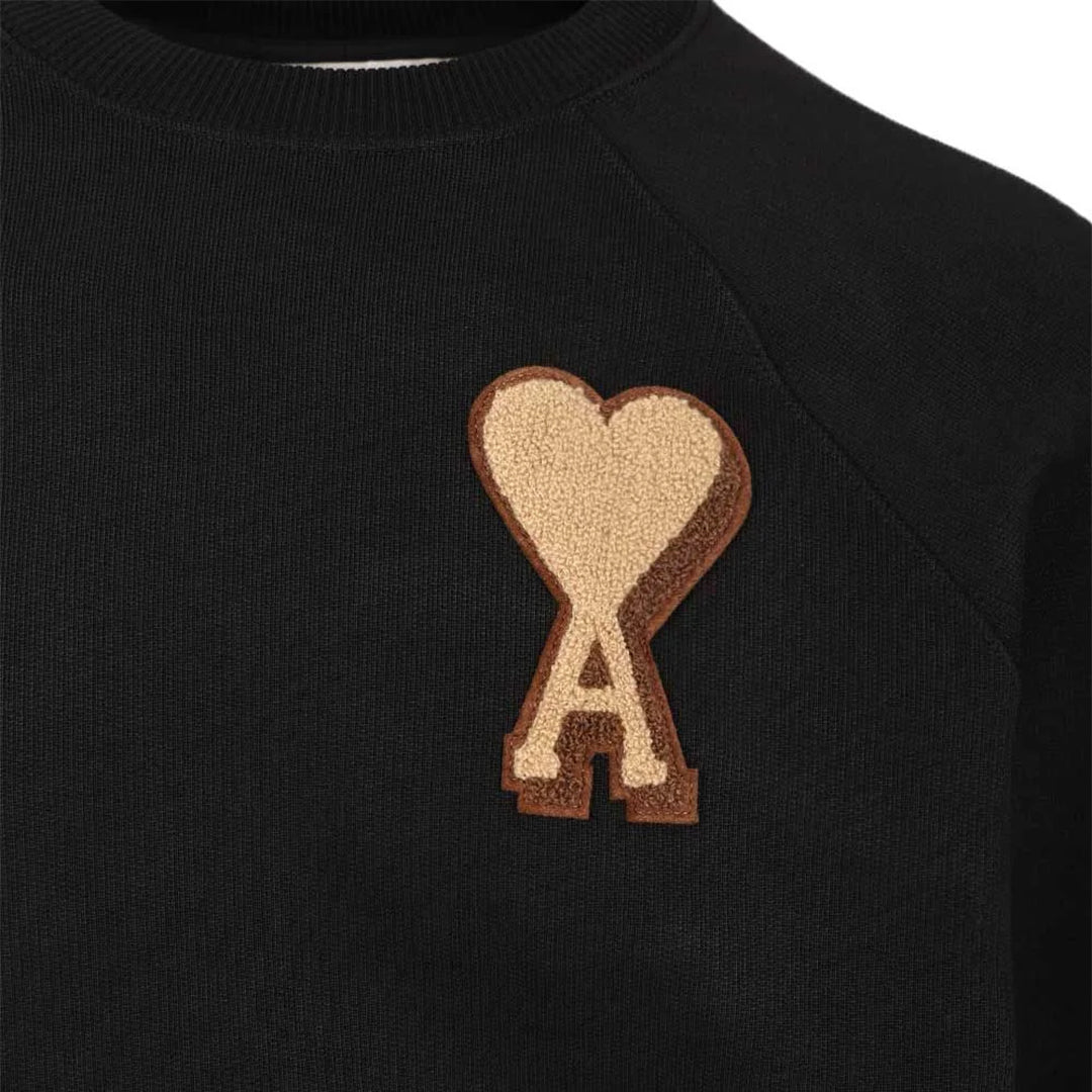Ami Paris Big Brown Heart Knitted Logo Sweater Black - Newbear