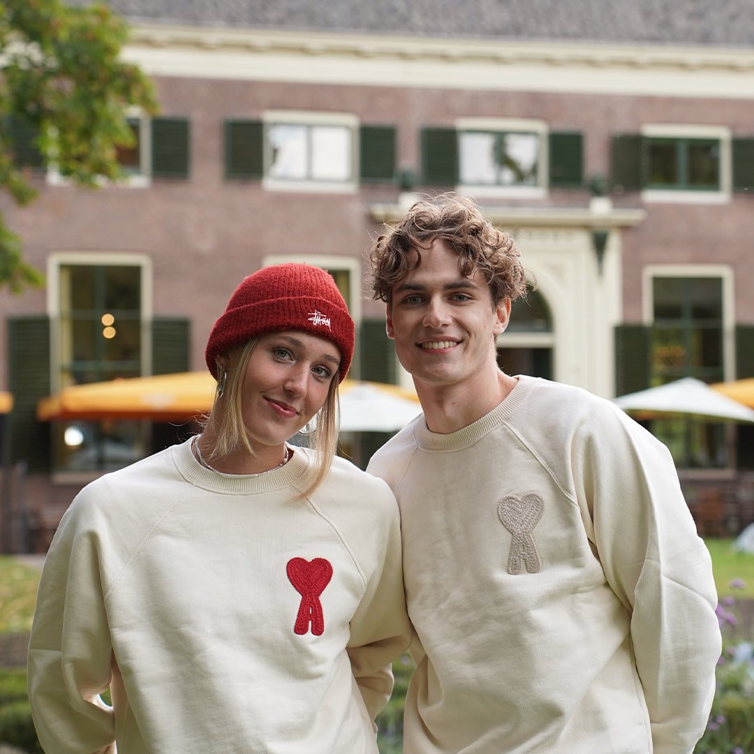 Ami Paris Big Red Heart Knitted Logo Sweater Beige