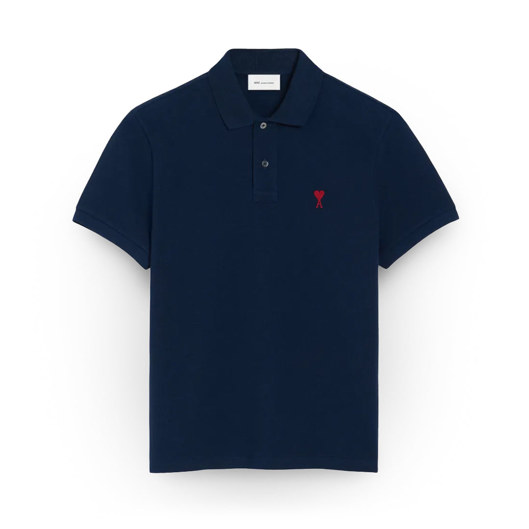 Ami Paris Cotton Poloshirt Navy Blue