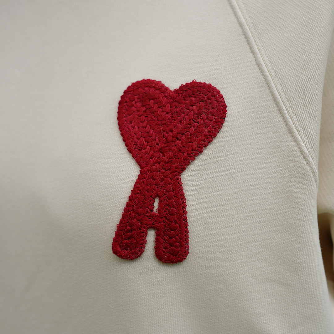 Ami Paris Big Red Heart Knitted Logo Sweater Beige - Newbear