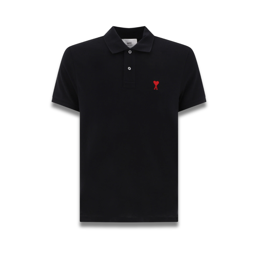 Ami Paris Cotton Poloshirt Black Red Logo